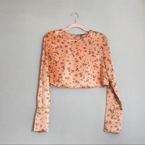 NWT Zara Long Sleeve Floral Silky Crop Top